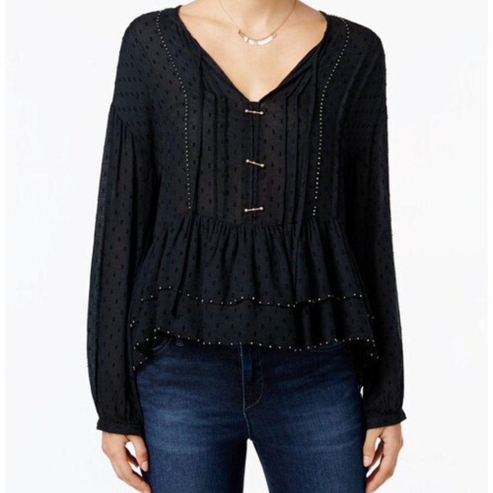 WILLIAM RAST Black Devon Beaded Peasant Top/NWT/XS